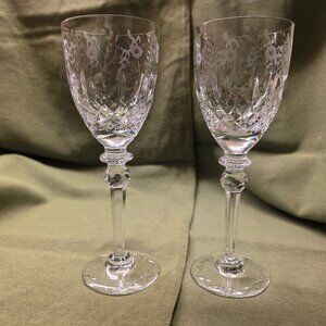 Set of 2 VTG Rogaska Crystal Gallia 7 3/4" Wine Water Glasses Floral Orig Owner